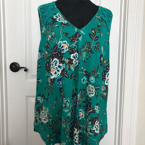 Daniel Rainn Womens Blouse 1X Green Floral Sleeveless Back Closure NWT - Picture 1 of 8